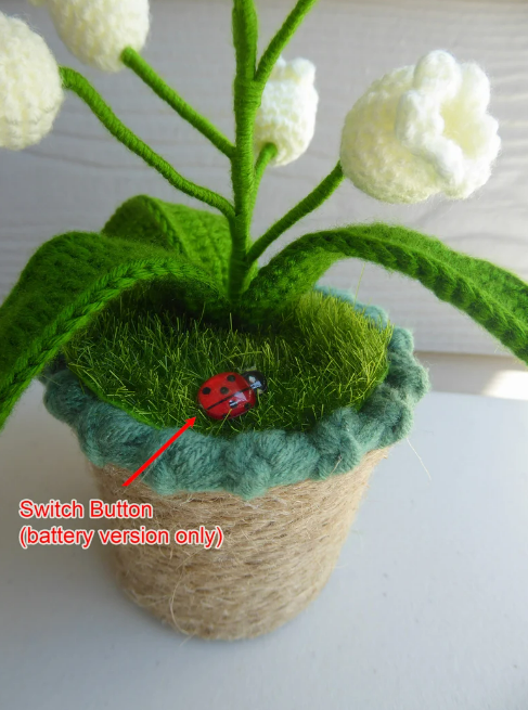 Crochet Handmade Lily Potted Plant Light Lamp, Lilies of the Valley,Finished Product,Knitted Flower Desk Decoration, Halloween