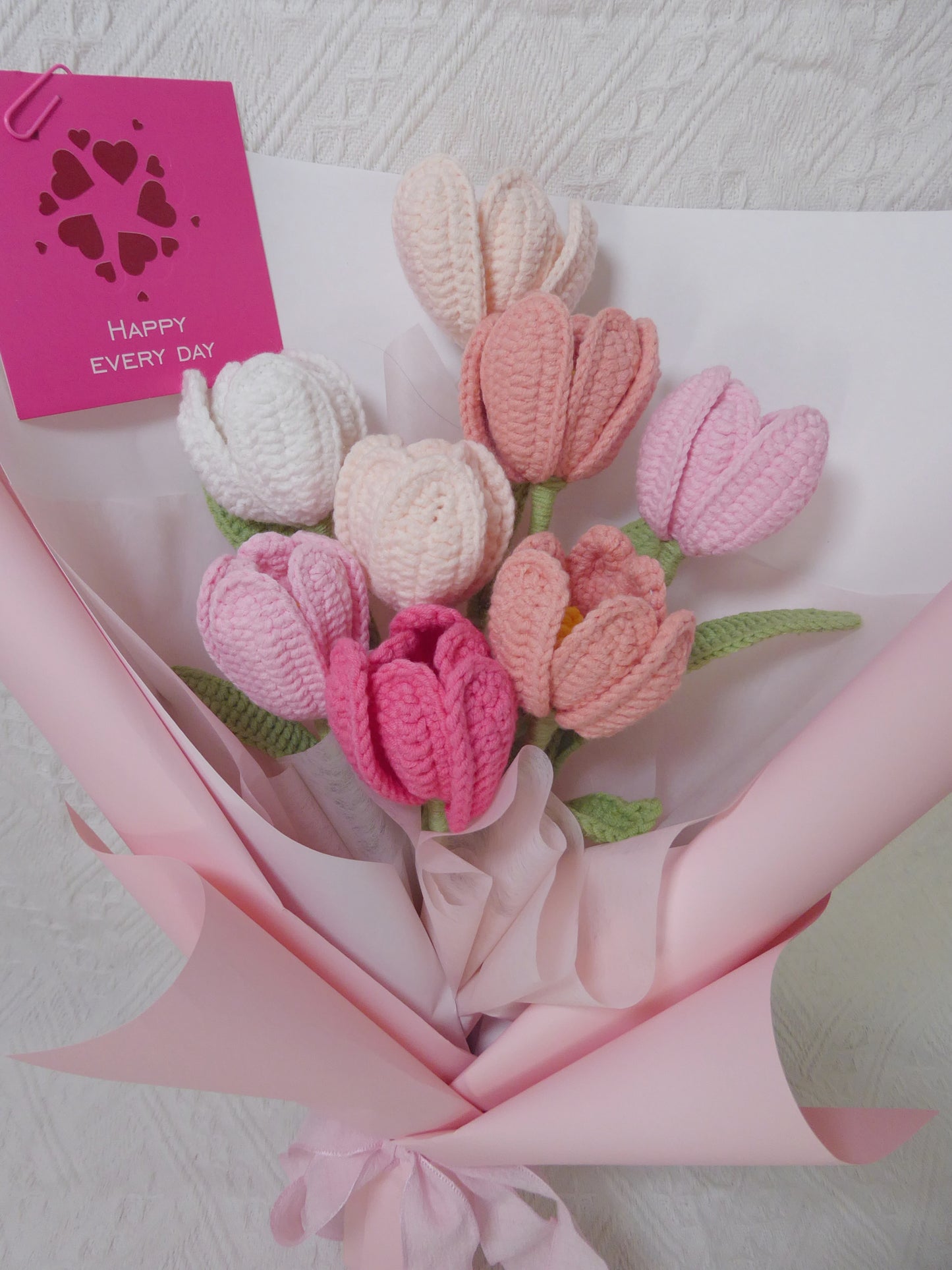 Crochet Flowers Bouquet Handmade, Finished Product, Tulip, Rose for Anniversary, Birthday, Graduation, Girlfriend, Mother love forever gift