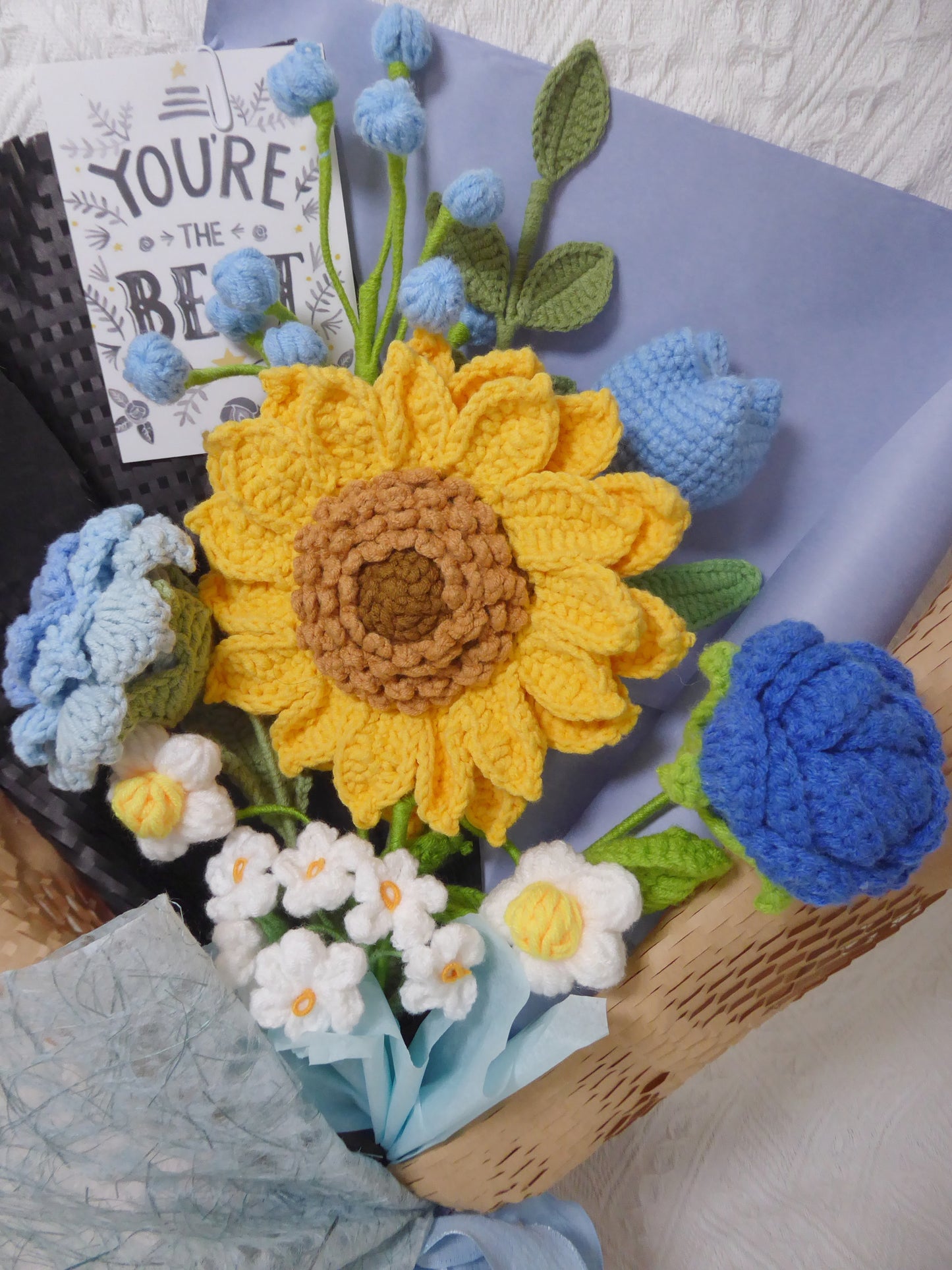 Crochet Flowers Bouquet Handmade, Finished Product, Sunflower, Rose for Anniversary, Halloween,Birthday, Graduation, Girlfriend, Mother love forever gift (Copy)