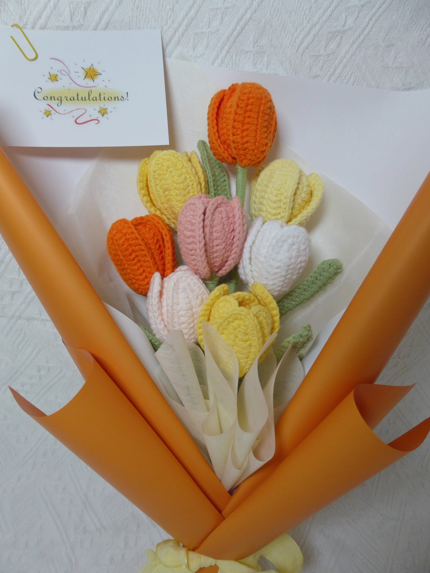 Crochet Flowers Bouquet Handmade, Finished Product, Tulip, Rose for Anniversary, Birthday, Graduation, Girlfriend, Mother love forever gift