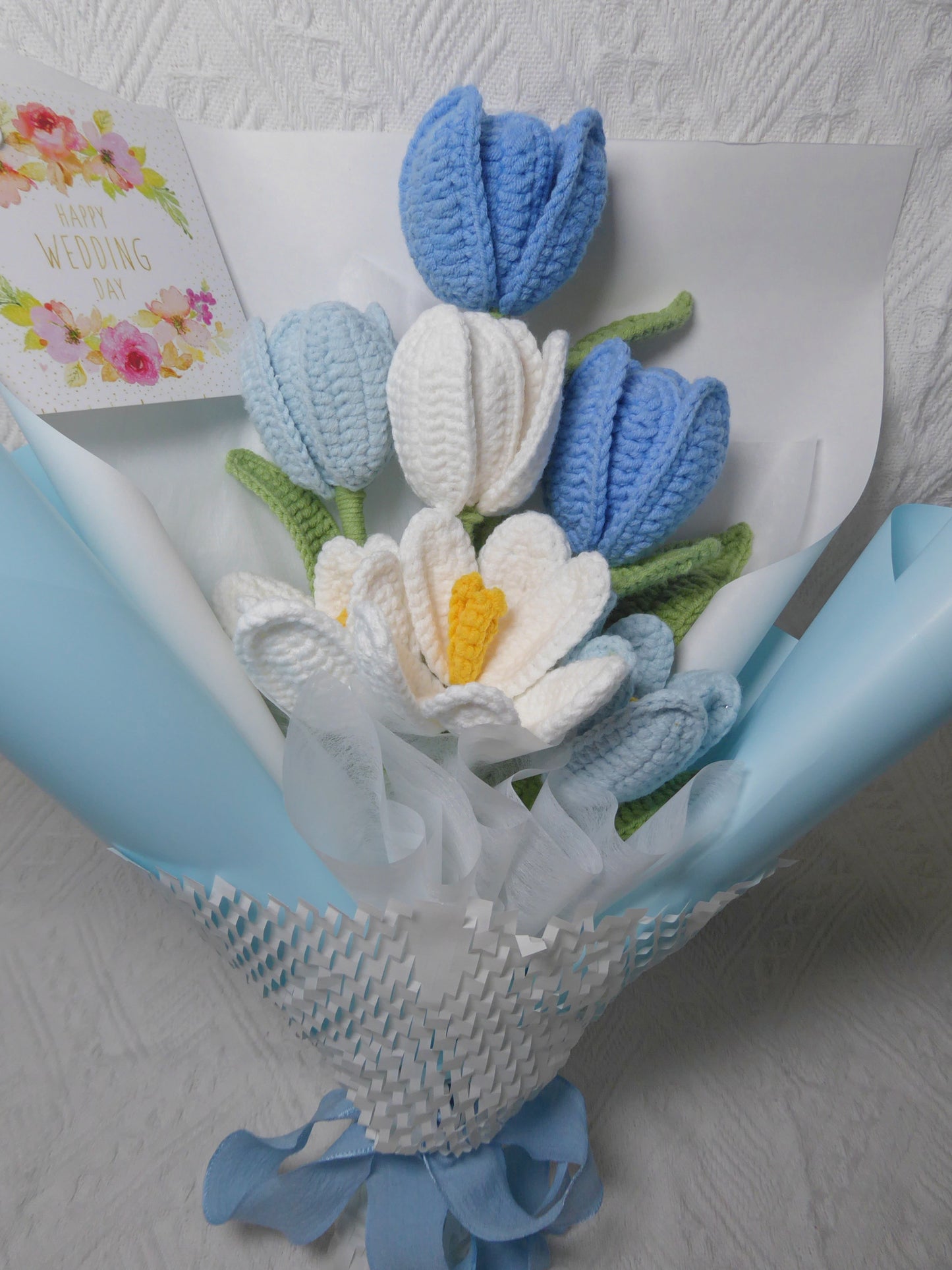 Crochet Flowers Bouquet Handmade, Finished Product, Tulip, Rose for Anniversary, Birthday, Graduation, Girlfriend, Mother love forever gift