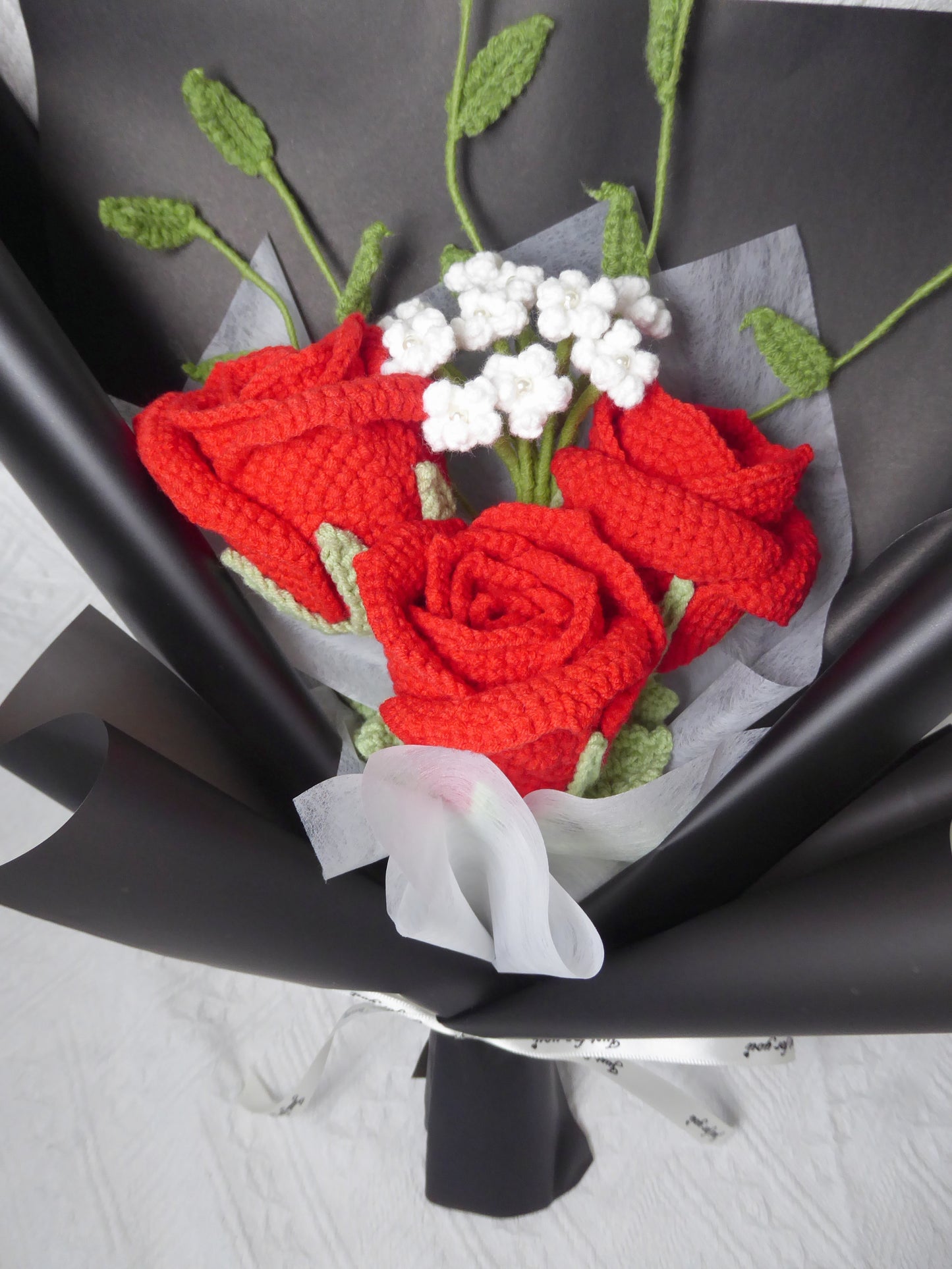 Crochet Flowers Bouquet Handmade, Finished Product, Rose for Anniversary, Halloween,Birthday, Graduation, Girlfriend, I Love You,Mother love forever gift