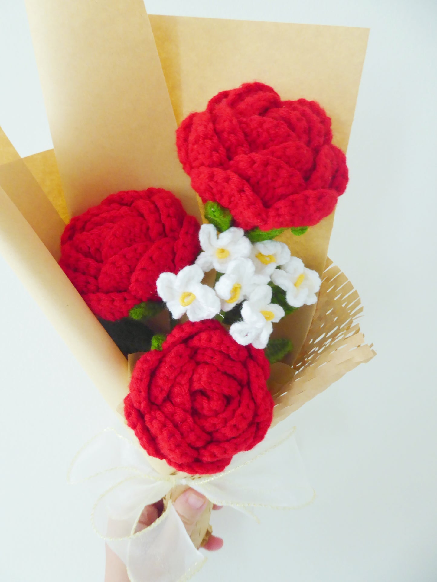 Crochet Flowers Bouquet Handmade, Finished Product,Valentine's Day,Rose for Anniversary, Birthday, Graduation, Girlfriend, Mother love forever gift