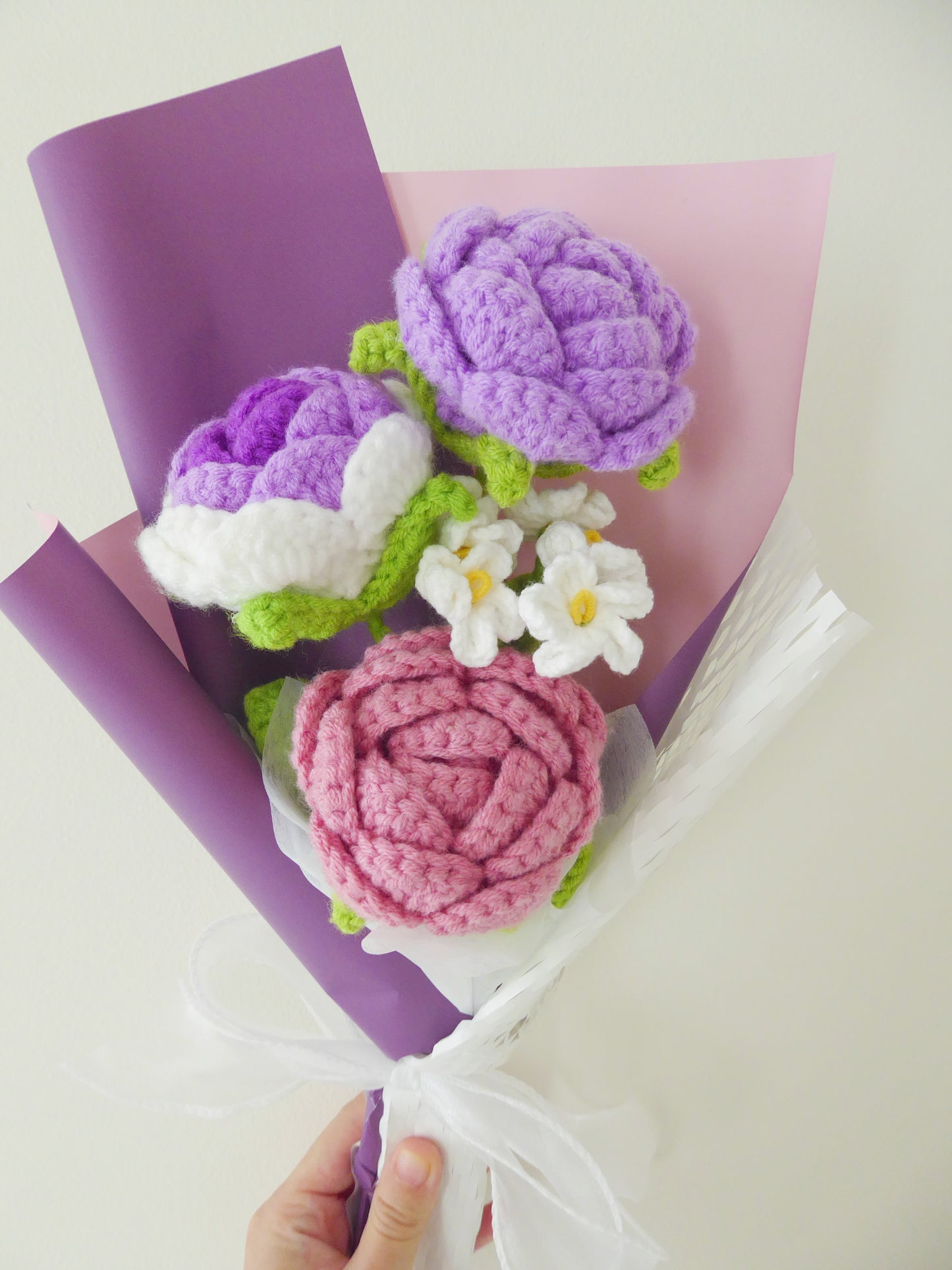 Crochet Flowers Bouquet Handmade, Finished Product,Valentine's Day,Rose for Anniversary, Birthday, Graduation, Girlfriend, Mother love forever gift