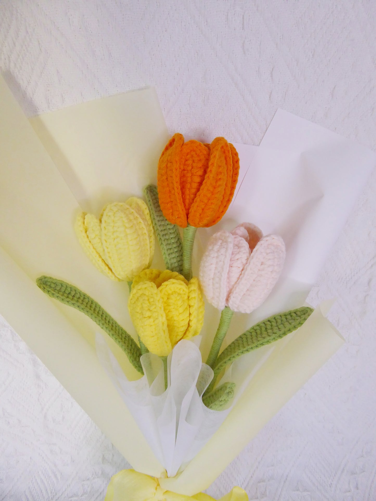 Crochet Flowers Bouquet Handmade, Finished Product, Tulip, Rose for Anniversary, Birthday, Graduation, Girlfriend, Mother love forever gift