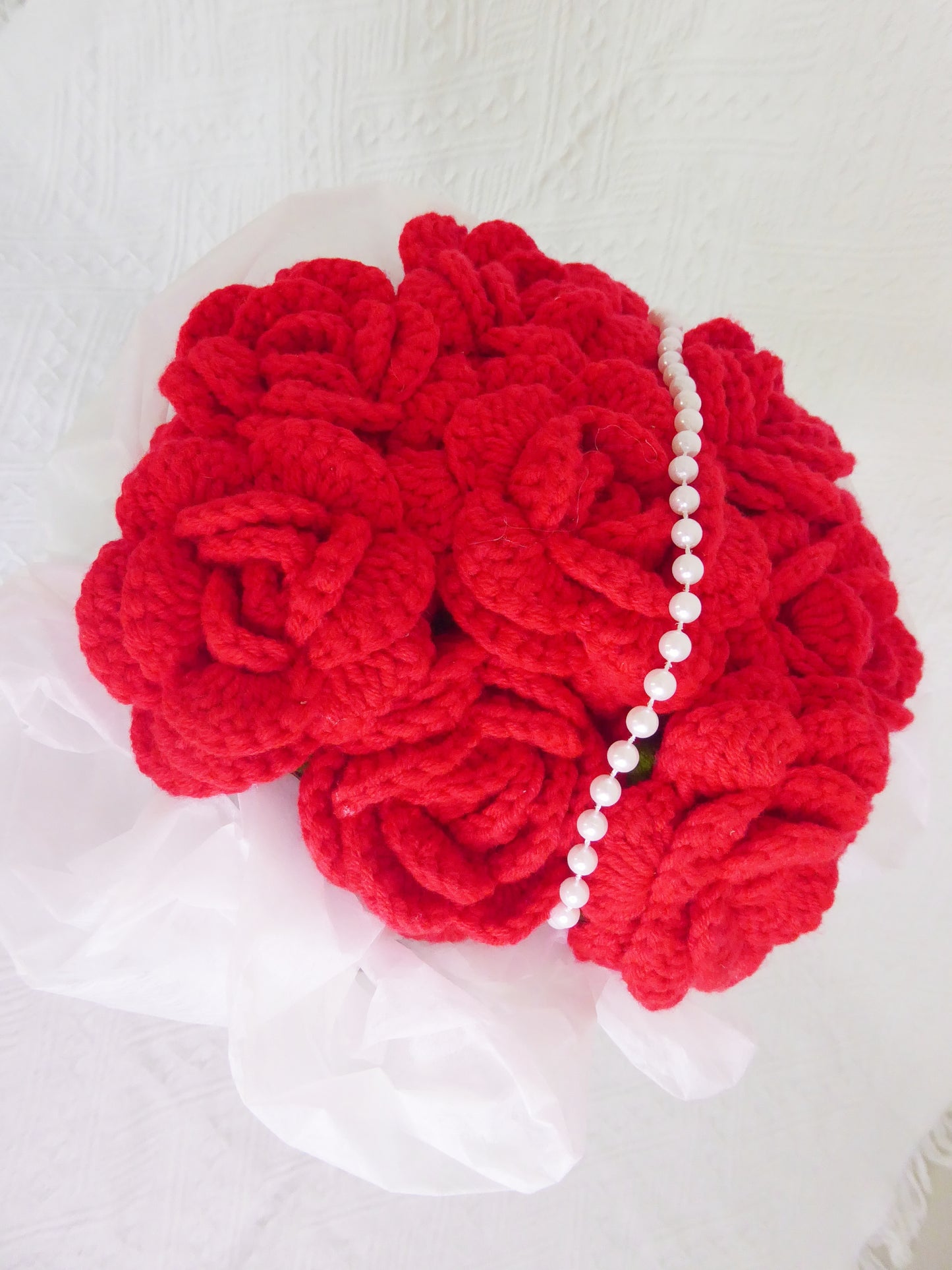 Crochet Flowers Bouquet Handmade, Finished Product, Rose for Anniversary, Christmas,Birthday, Graduation, Girlfriend, I Love You,Mother love forever gift