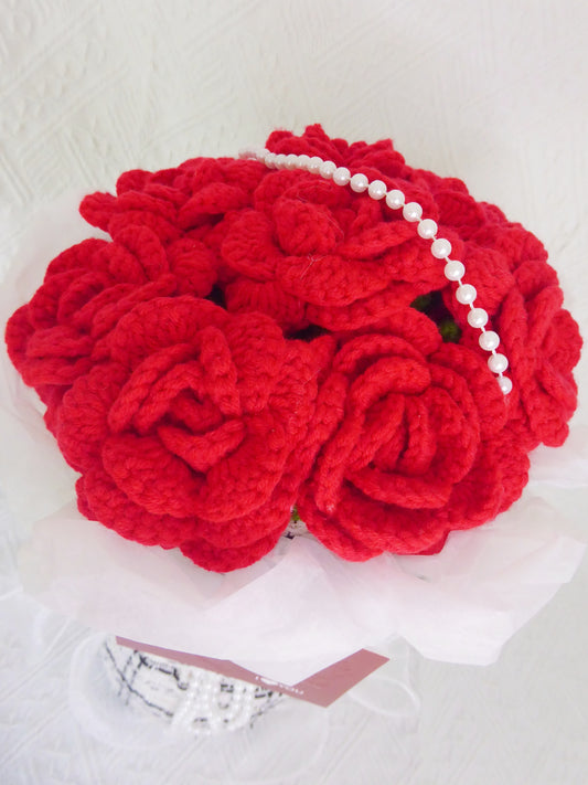 Crochet Flowers Bouquet Handmade, Finished Product, Rose for Anniversary, Christmas,Birthday, Graduation, Girlfriend, I Love You,Mother love forever gift