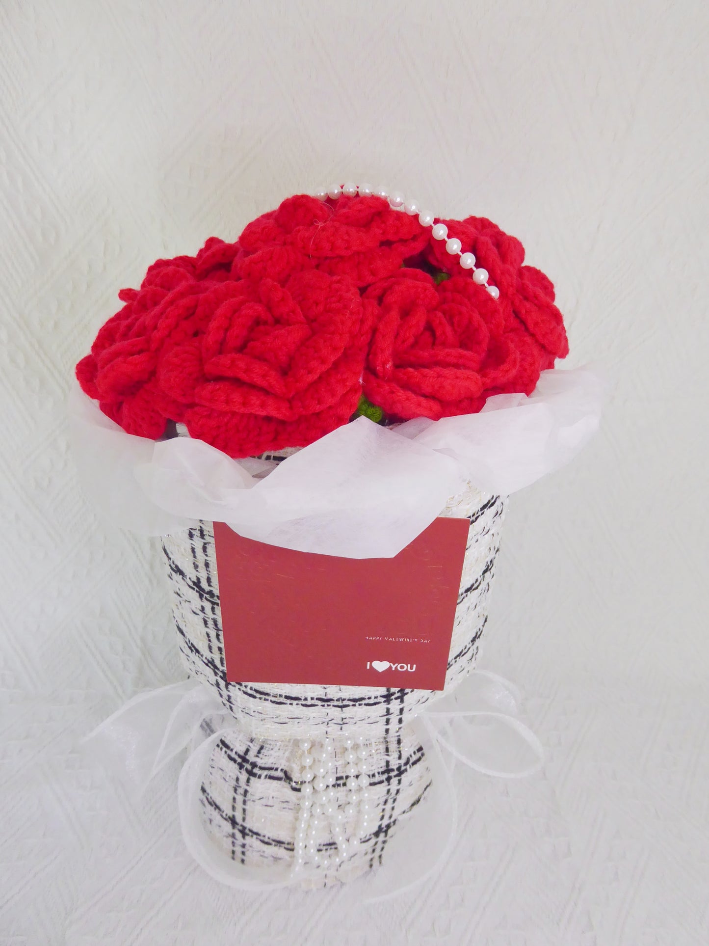 Crochet Flowers Bouquet Handmade, Finished Product, Rose for Anniversary, Christmas,Birthday, Graduation, Girlfriend, I Love You,Mother love forever gift