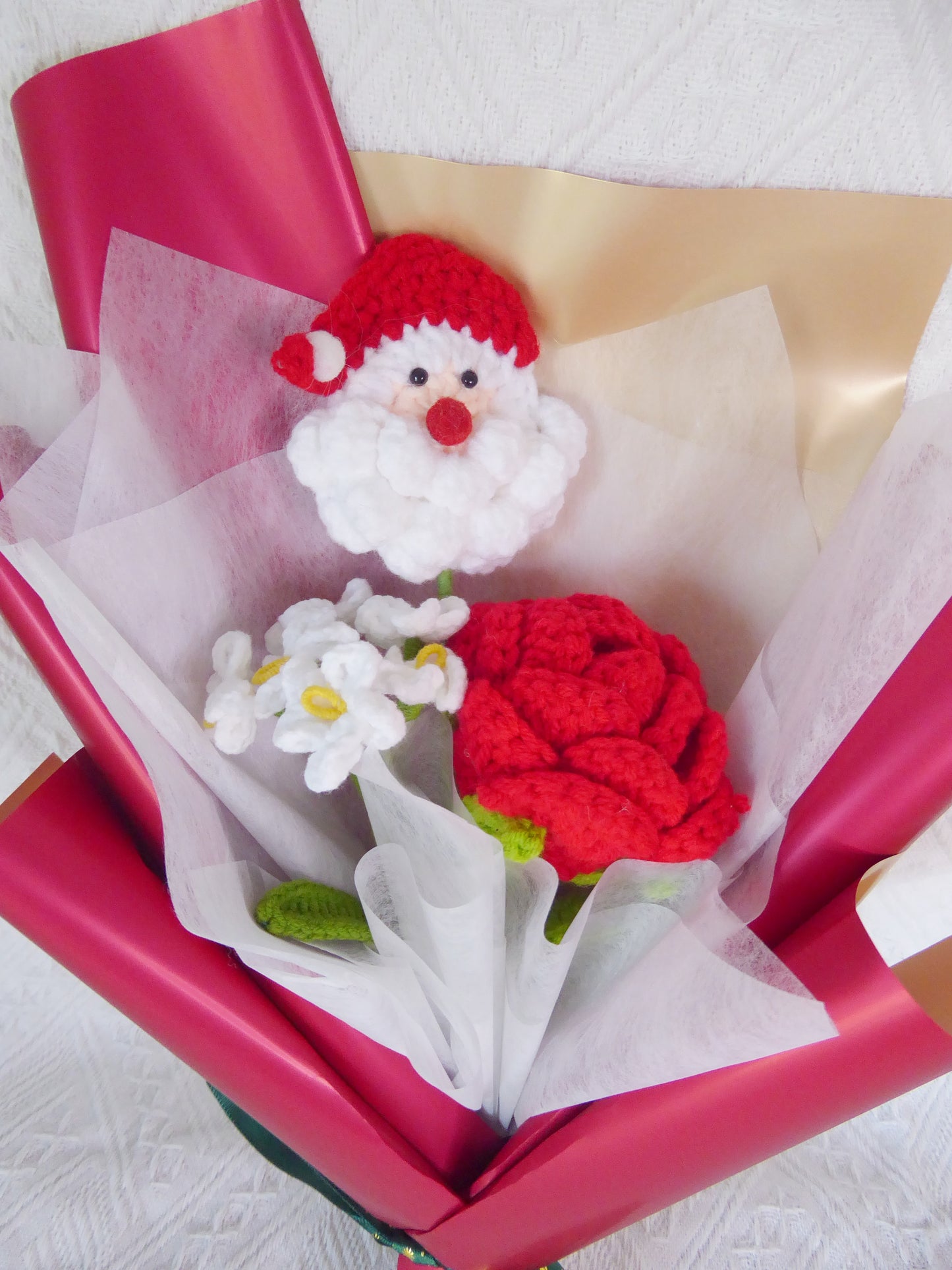 Crochet Flowers Bouquet Handmade, Finished Product, Santa Claus, Gifts for Anniversary, New Year,Birthday, Graduation, Girlfriend, Christmas Day, Holidays