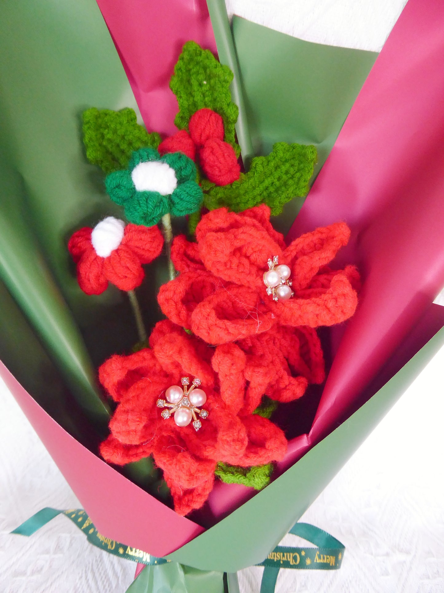 Crochet Flowers Bouquet Handmade, Finished Product, Santa Claus, Gifts for Anniversary, New Year,Birthday, Graduation, Girlfriend, Christmas Day, Holidays