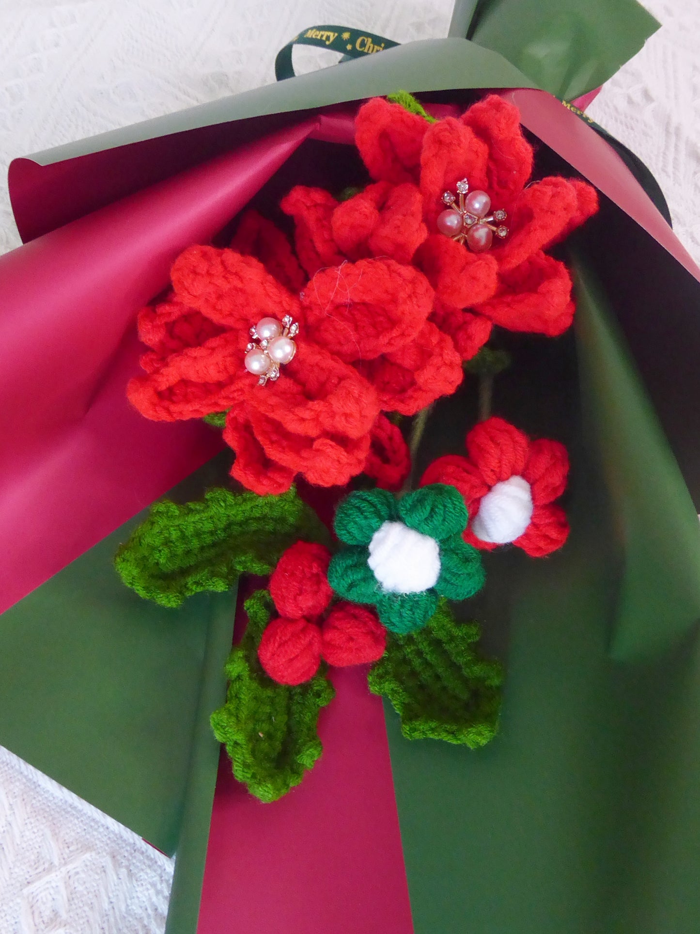 Crochet Flowers Bouquet Handmade, Finished Product, Santa Claus, Gifts for Anniversary, New Year,Birthday, Graduation, Girlfriend, Christmas Day, Holidays