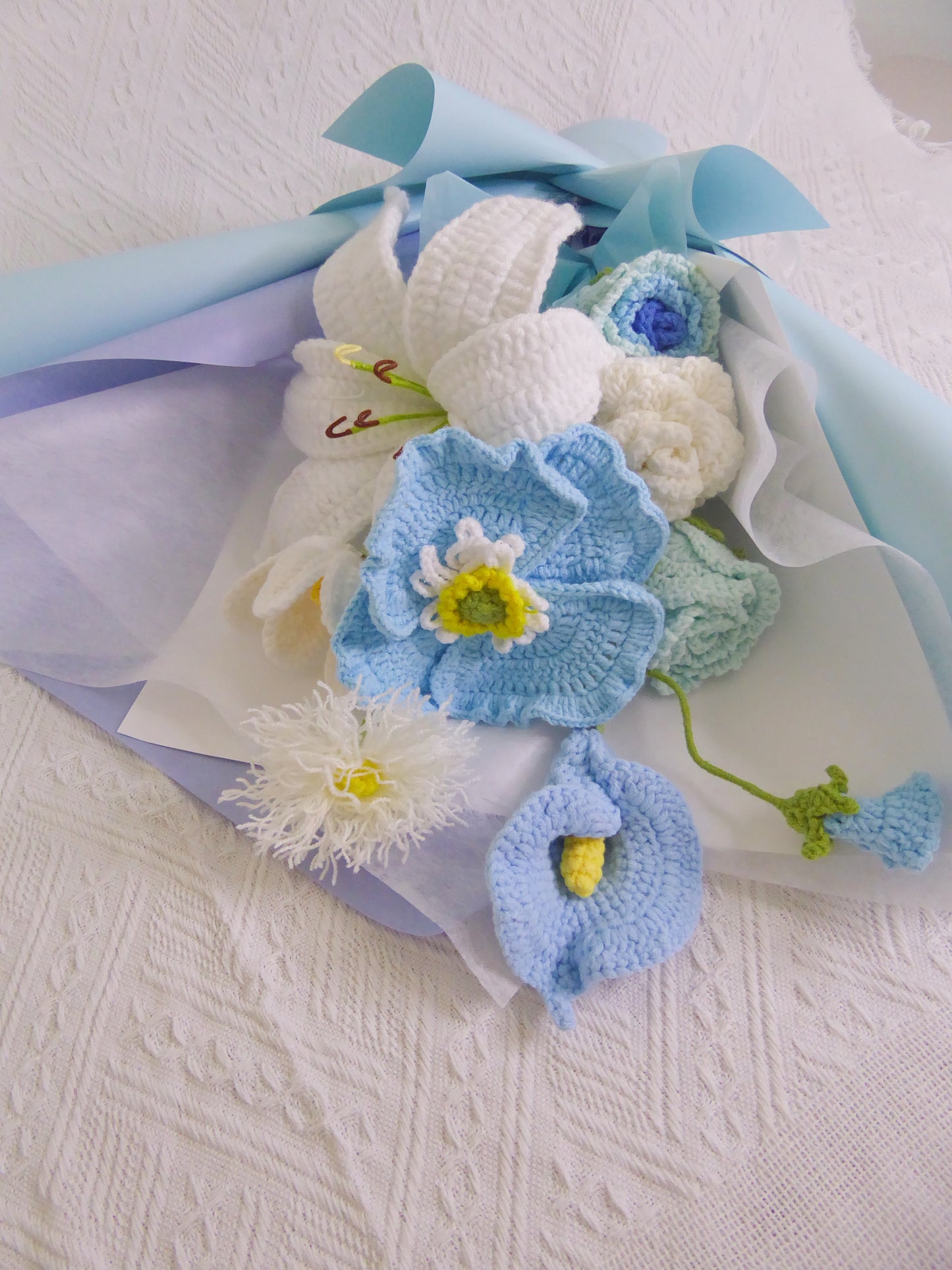 Crochet Flowers Bouquet Handmade, Finished Product, Lily for Anniversary, Birthday, Graduation, Girlfriend, Mother love forever gift