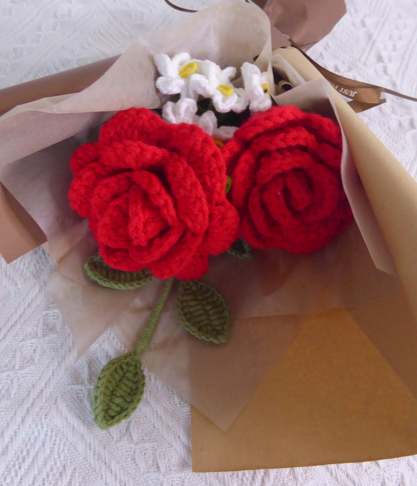 Crochet Flowers Bouquet Handmade, Finished Product, Rose for Anniversary, New Year,Birthday, Graduation, Girlfriend, I Love You,Mother love forever gift